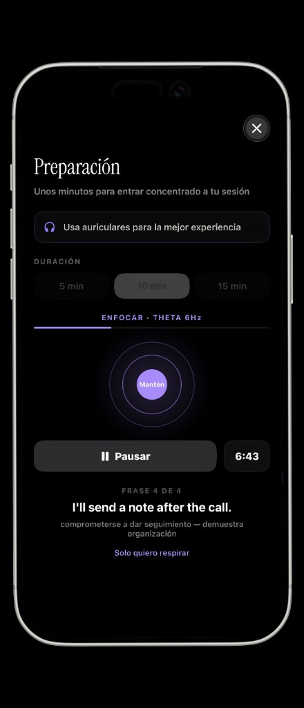 Pantalla de preparación de la app Encognis
